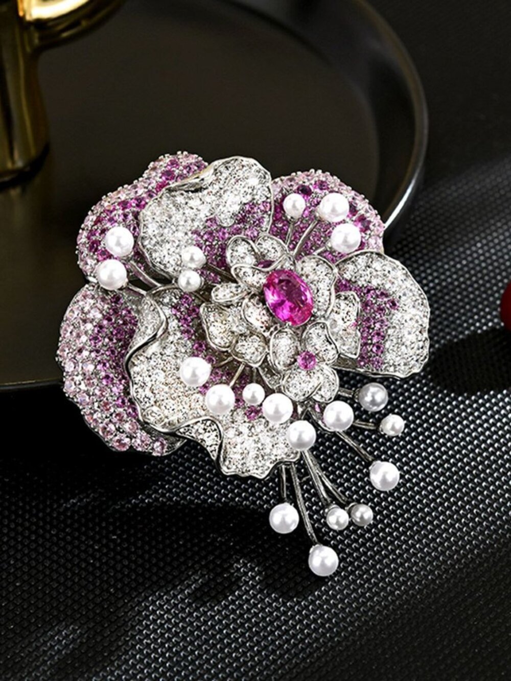 Luxury Floral Gemstone & Pearl Brooch